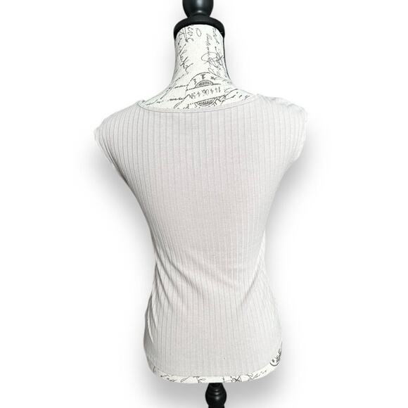 Ann Taylor Petite Women's Beige Cream Ribbed Cap Sleeve Tank Top Size XXSP - Picture 2 of 4